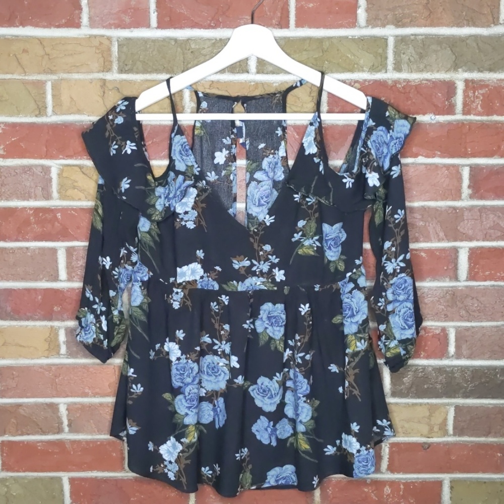 Floral shoulder cut out top